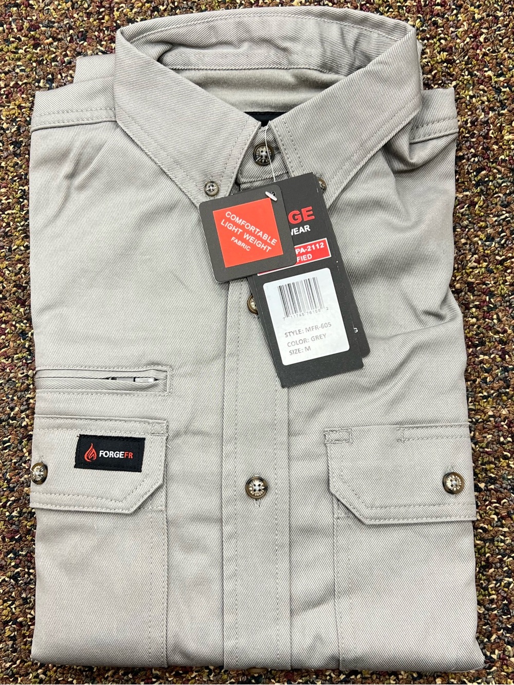 Lightweight Work Shirt Light Grey Fire Retardant Button up vented